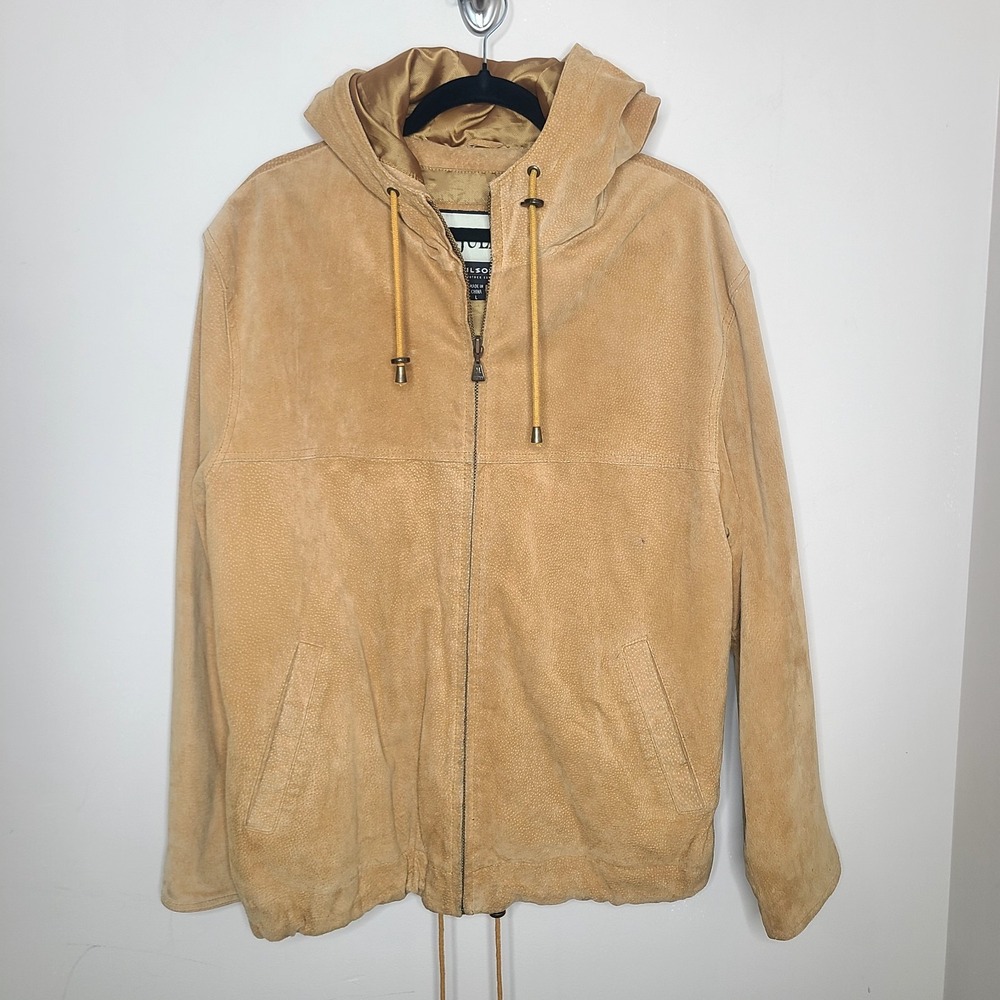 Vtg M Julian Tan Suede Hooded Leather Jacket Oversized Camel Gorpcore Zip Up L